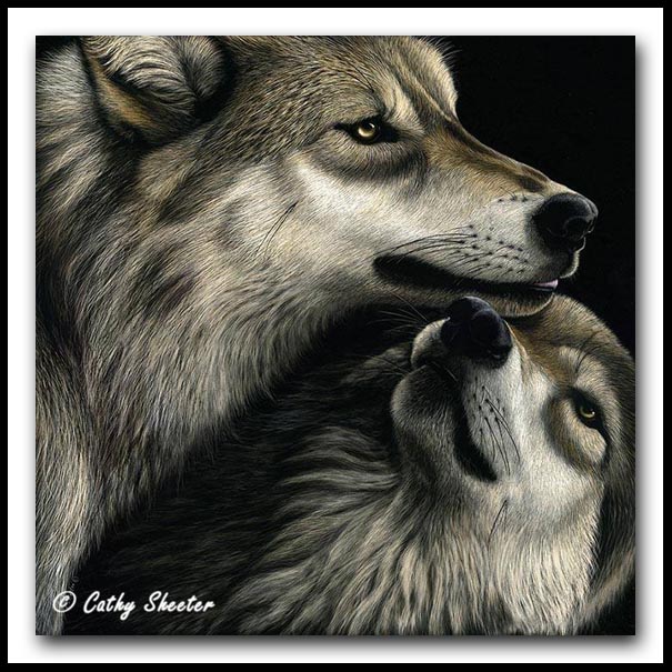 Family Reunion-Scratchboard and Ink Gray Wolves