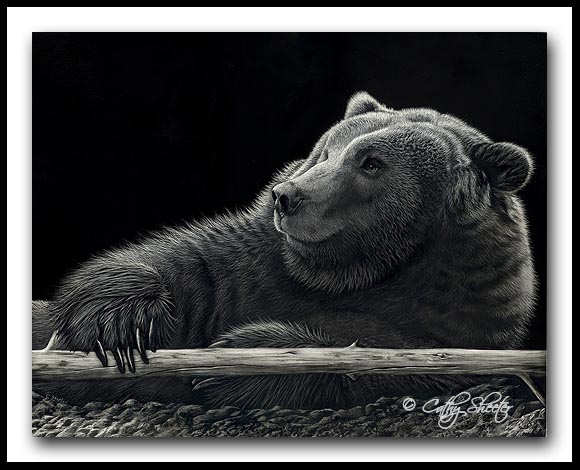 Grizzly Bear - Scratchboard Art