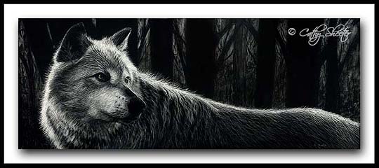 Vigilant- Scratchboard Wolf