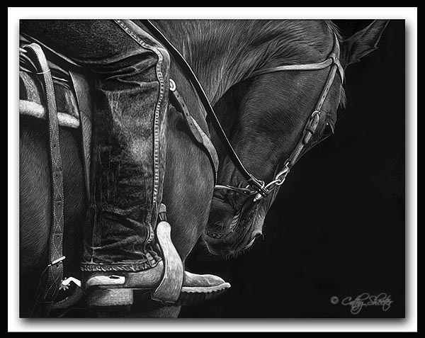 Yielding - Scratchboard Art Horse